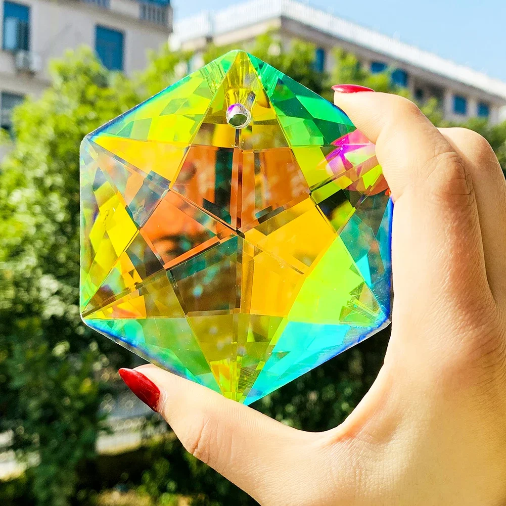 100mm Metatron Suncatcher Crystal Hanging Decor Star of David Prism Rainbow Maker Chandelier Parts Pendant Garden Decor