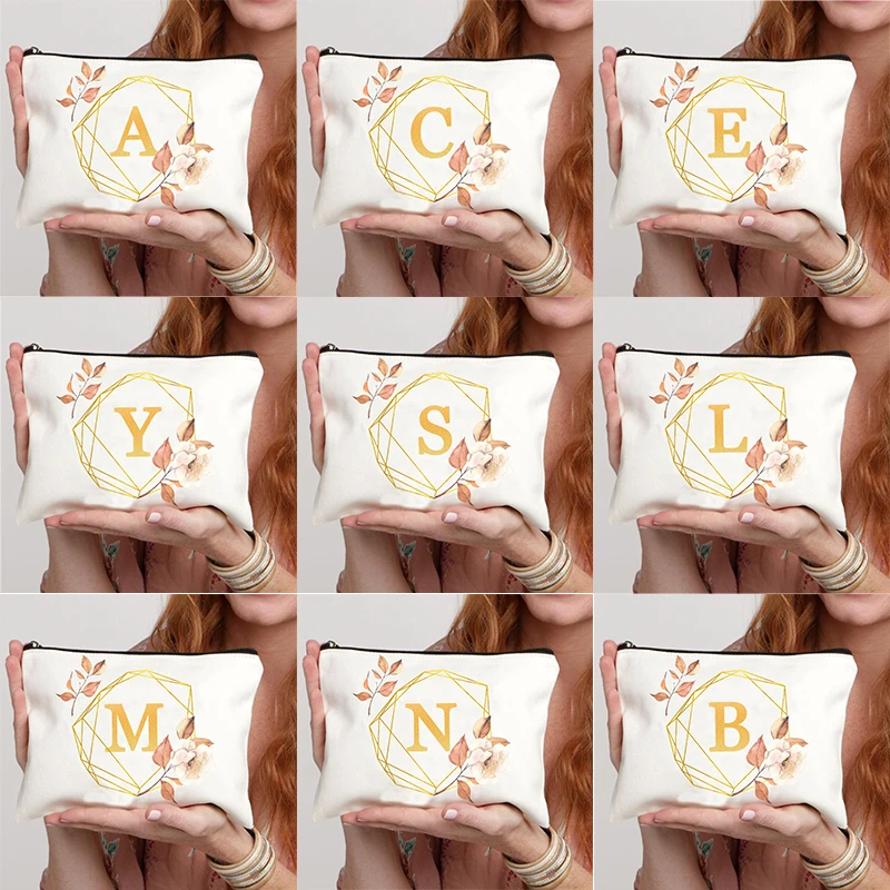 

Flowers Print A-Z Alphabet Makeup Bag Zipper Women's Travel Lipstick Organizer Bags Gift for Team Bride Bachelorette Party Gift