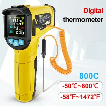 Pirometro senza contatto Mestek 600 e 800 ° C Termometro digitale industriale a infrarossi per alimenti con sensore ad alta temperatura Termometro