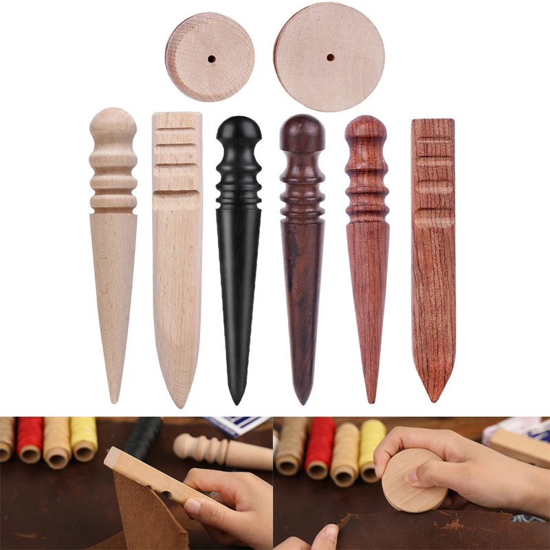 KRABALL Wooden Round Burnishing Edge Leather Edge Slicking Round Grinding Rod for Polished Leather Craft Working Tool