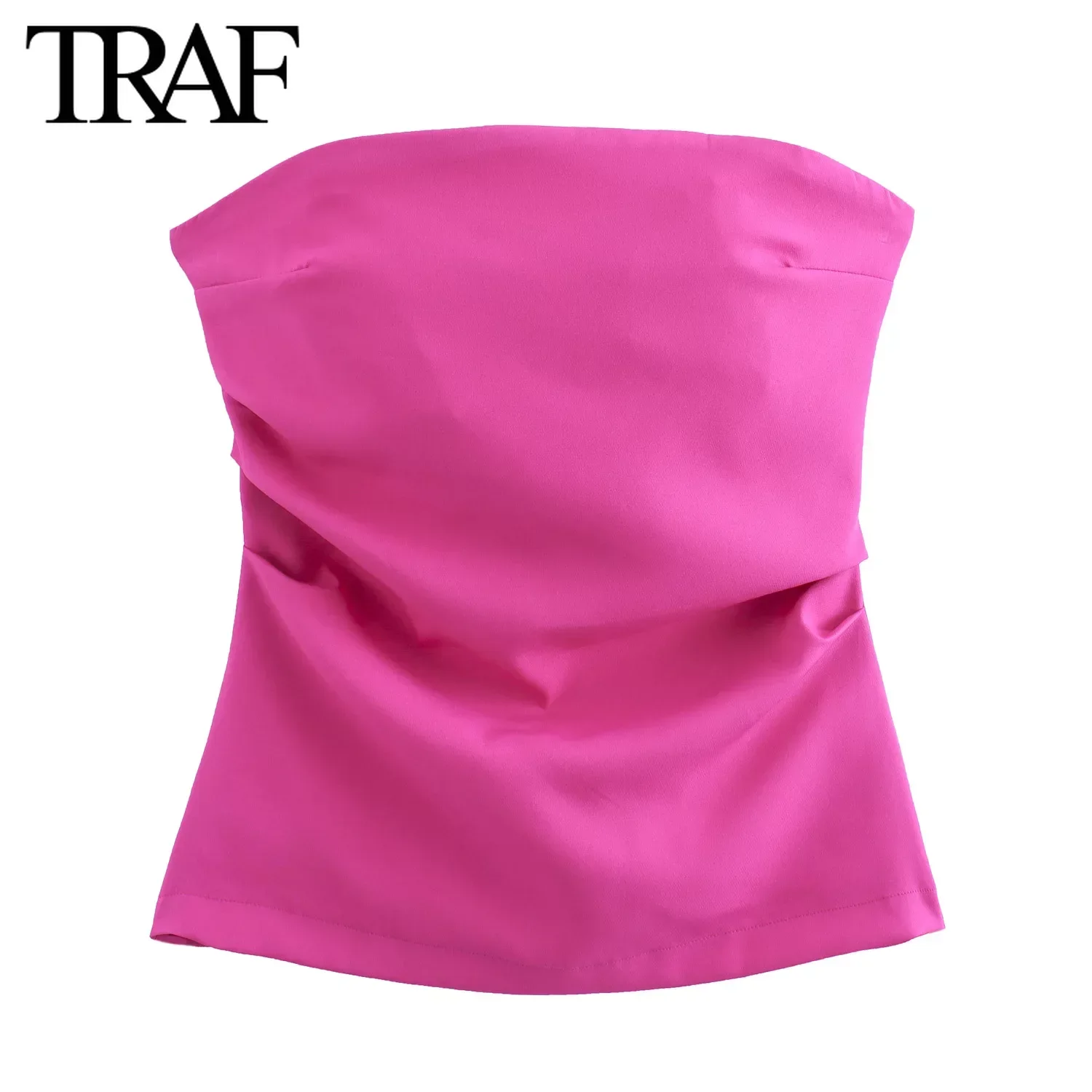 TRAF 여성 패션 여름 뉴 백 지퍼 Strapless 민소매 블라우스 스트리트 의류 조끼 탱크 세련된 숙녀 자르기 탑 Mujer