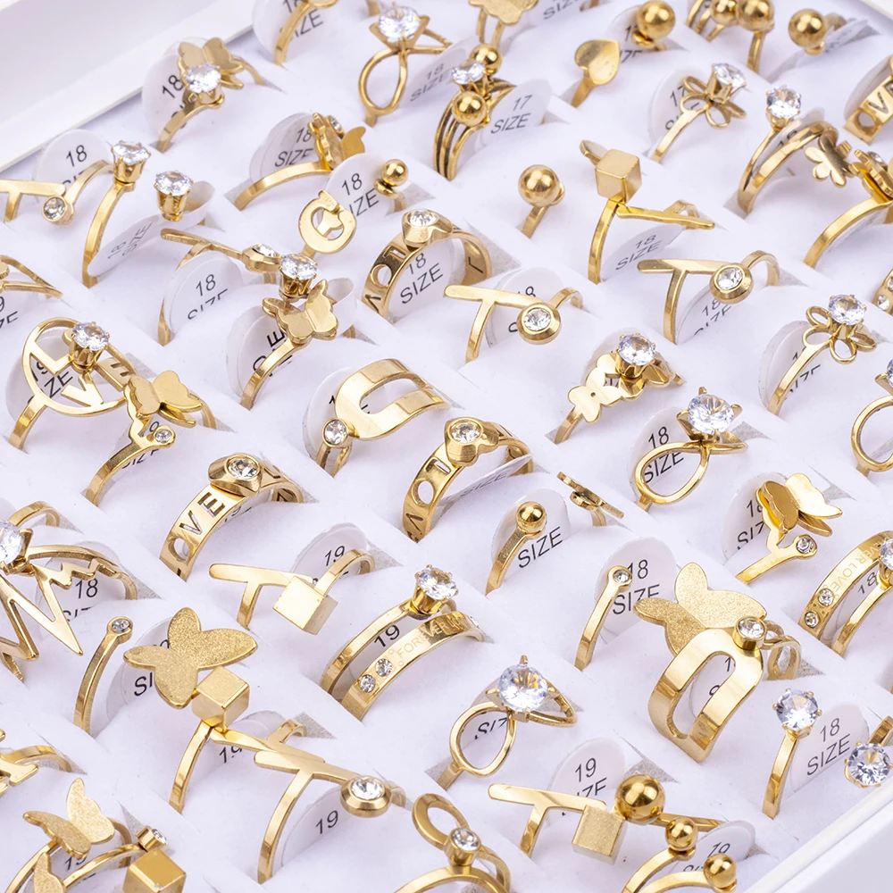 Wedding Rings Finger Rings Womens Ring Jewelry Rings Ring Jewelry Cubic Zircon Ring 20 Pieces/Lot Irregular Waterproof Butterfly LOVE Heart Stainless steel Zircon Wedding Ring for Women Party
