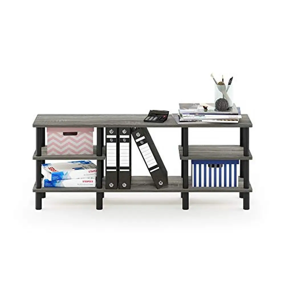 3-Tier Wide Shelf TV Stand 55'' TVs French Oak Grey/Black Stylish & Functional Sturdy Holds up to 40 lbs on Top and Bottom 4