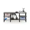 3-Tier Wide Shelf TV Stand 55'' TVs French Oak Grey/Black Stylish & Functional Sturdy Holds up to 40 lbs on Top and Bottom 4