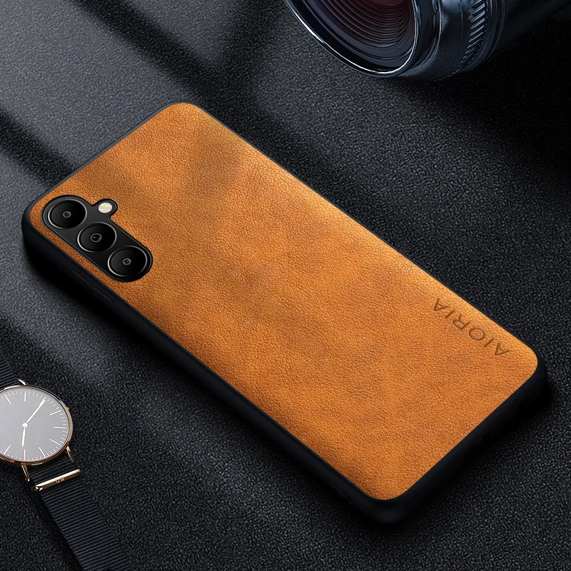 Premium Luxury Leather Retro Business Style Phone Case – Solid Color Cover