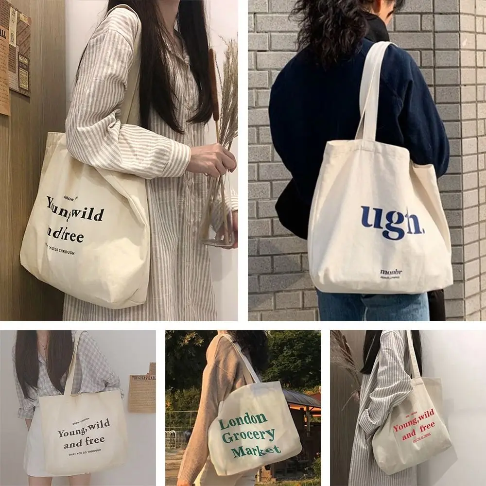 

Уличные сумки Shopper, женская сумка, модные сумки на плечо в стиле Харадзюку, вместительные холщовые сумки с надписью