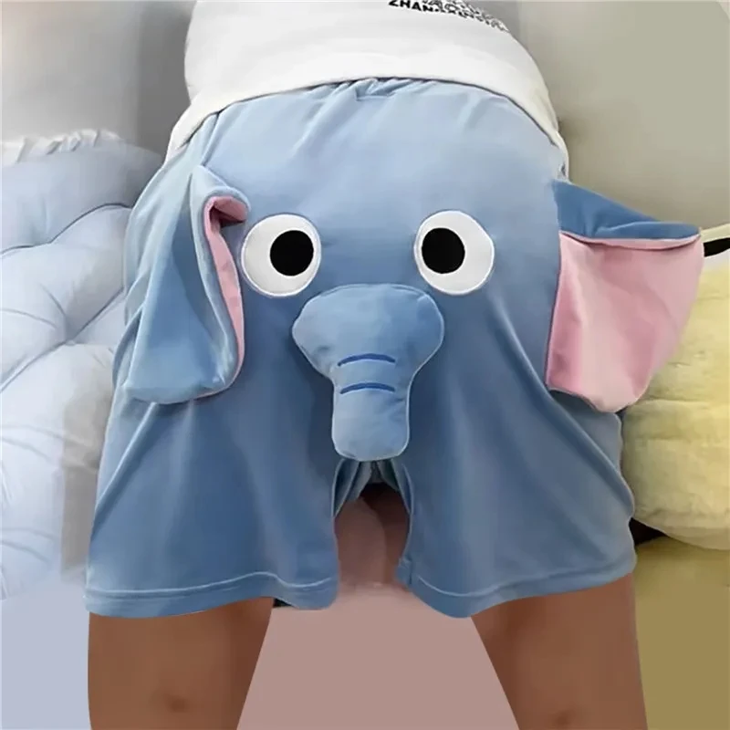 

Пижамные шорты для отдыха с 3D ушками в багажнике, мультяшный милый слон, Свободные повседневные бриджи, летние мужские и женские брюки, домашняя одежда