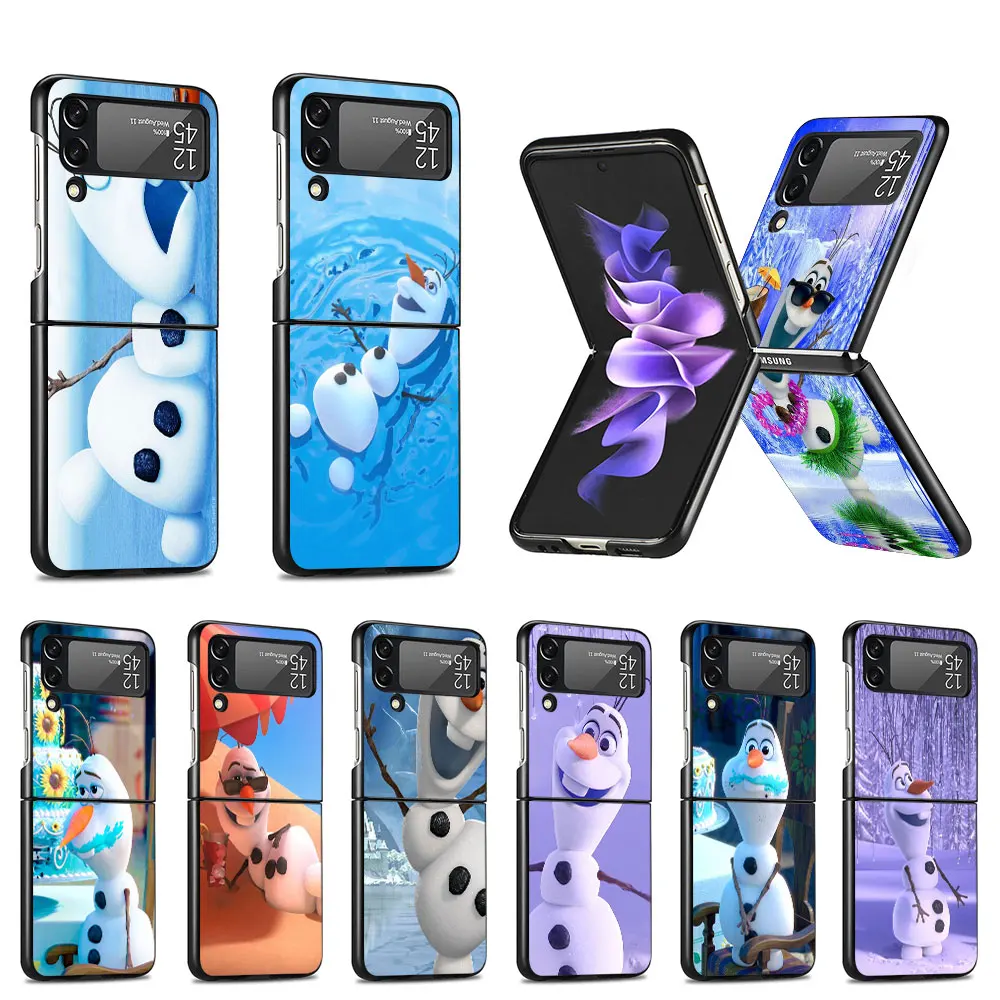 Olaf Snowman Frozen Shell Per Samsung Galaxy Z Flip 3 4 5G Flip4 Flip3 Black Hard Pc Fudna Zflip3 Zflip4 Cover Per Cellulare