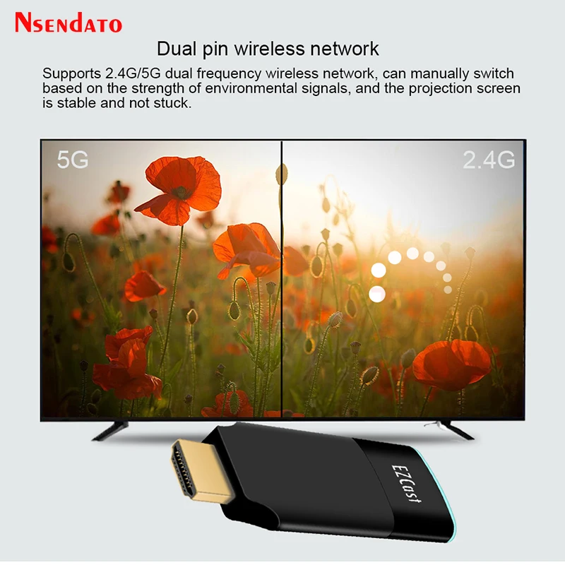 Ezcast 2 5G Wifi HDMI Wireless Display Dongle Miracast Airplay Mirroring HDMI TV Stick Receiver Adapter for IOS Android Phone PC