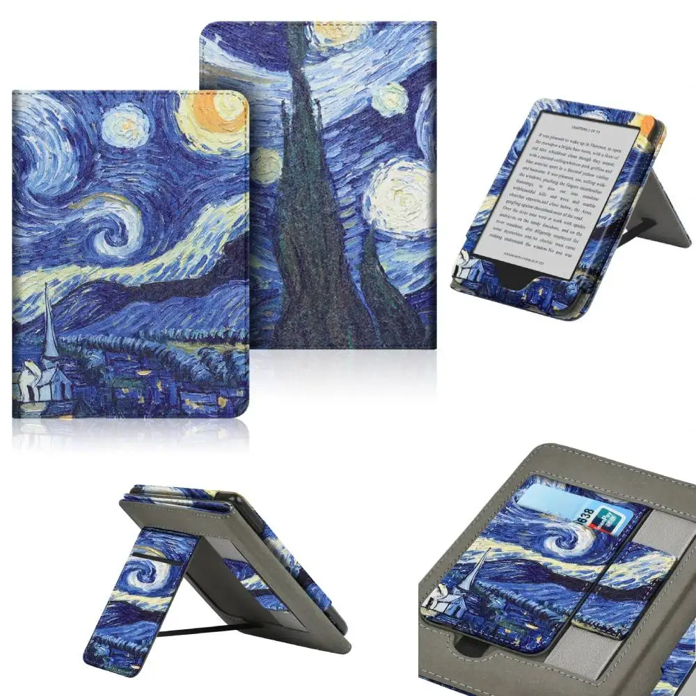Compact 6-Inch PU Leather E-Reader Case with Hand Strap, Stand, and Card Slot
