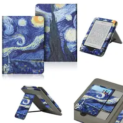 Compact 6 - Inch PU Leather E - Reader Case with Hand Strap, Stand, and Card Slot - Kindle 11th Gen (Starry Night)