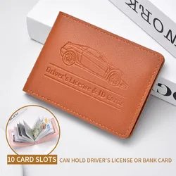 Premium PU Leather Driver's License Holder and Multi - Function Credit Card Case (10 card slot - Brown)