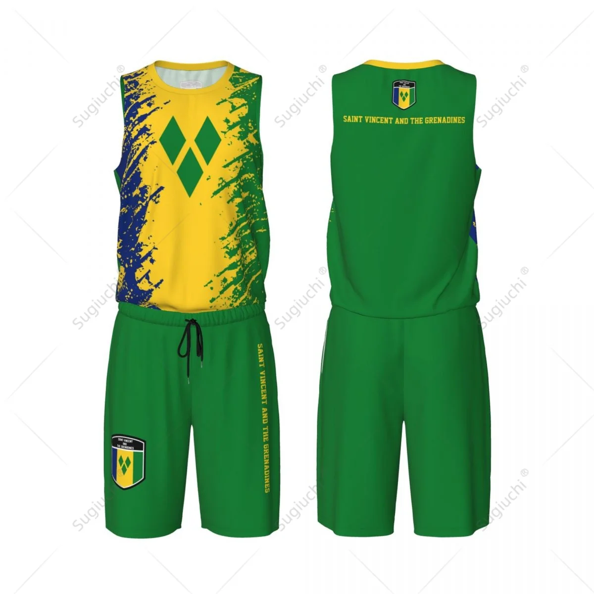 

Team-up Saint Vincent And The Grenadines Flag Grain Men Basketball Jersey Set Shirt & Pants Sleeveless Custom Name Nunber