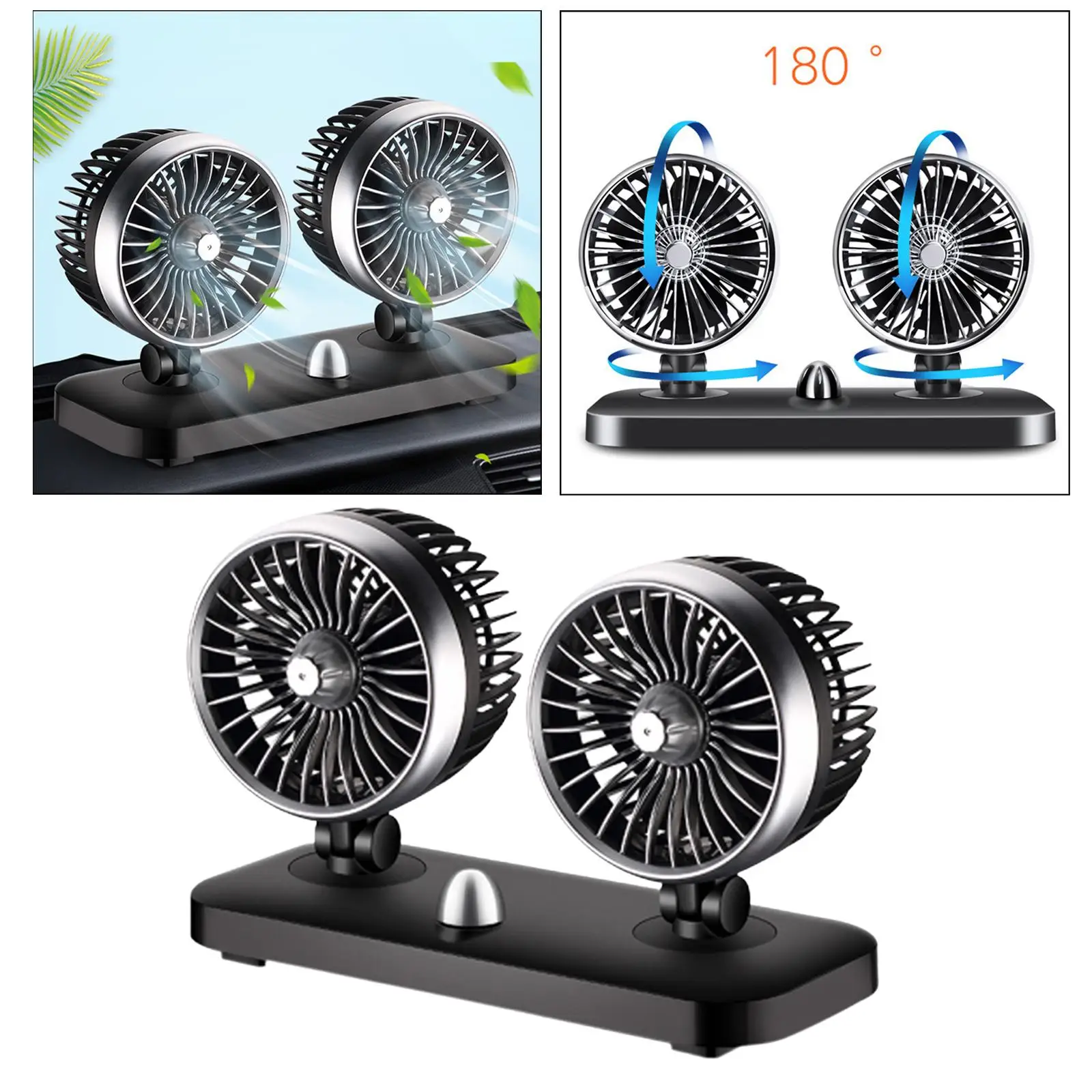 USB Powered Heads Car Dashboard Electric Fan Desktop Fan Low Noise Vehicle for SUV Auto Cooler Ventilation Durable Universal