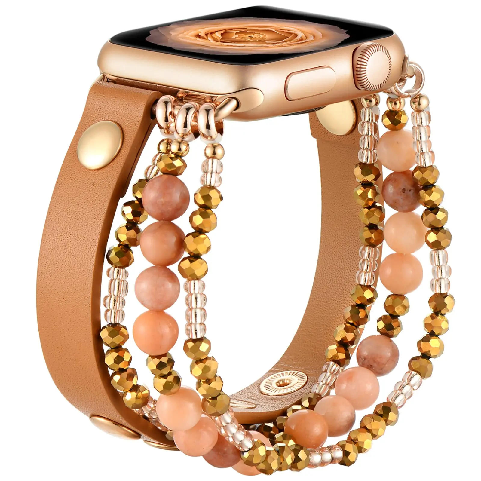 Women's Elastic Beaded Leather Watch Strap Bracelet