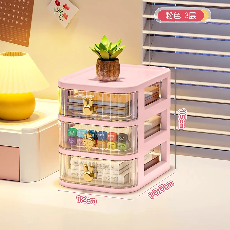 Cartoon Pattern Desktop Organizer with Drawer-Style Storage Box for Office and Cosmetic Essentials