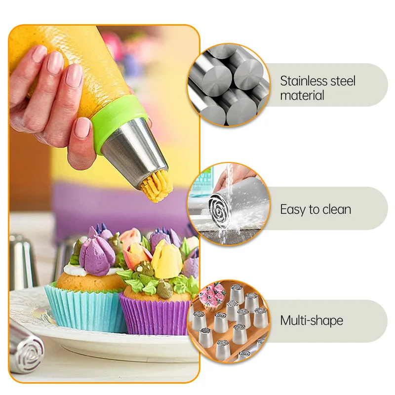 Stainless Steel Russian Mounting Nozzles Pastry Cookie Cake Fondant Decorating Tips Personalized Cake Buttercream Decorating