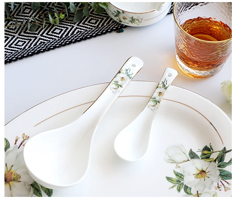 Bone China Dinnerware Set - Floral Ceramic Plates Bowls  Soup Pots