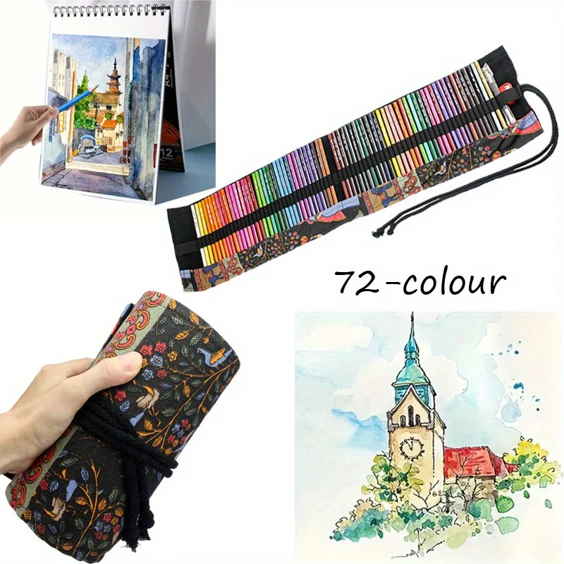 72-teiliges Buntstift-Set mit Leinwand-Rolltasche - Perfekt für Schüler zum Malen, Zeichnen, Skizzieren und Basteln – Detail 1