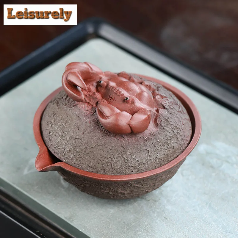 130ml Boutique Yixing Purple Clay Teapots Handmade Fortune Crab Pot Raw Ore Purple Mud Kettle With Strainer Zisha Tea Set Gifts