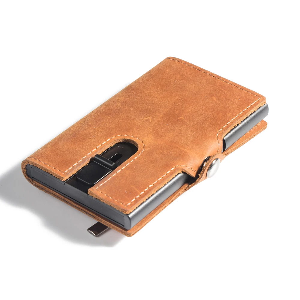 Luxury RFID Blocking Credit Card Holder Wallet Mini Genuine Leather Bag With Coin Pockte Money Clip Purse Unisex