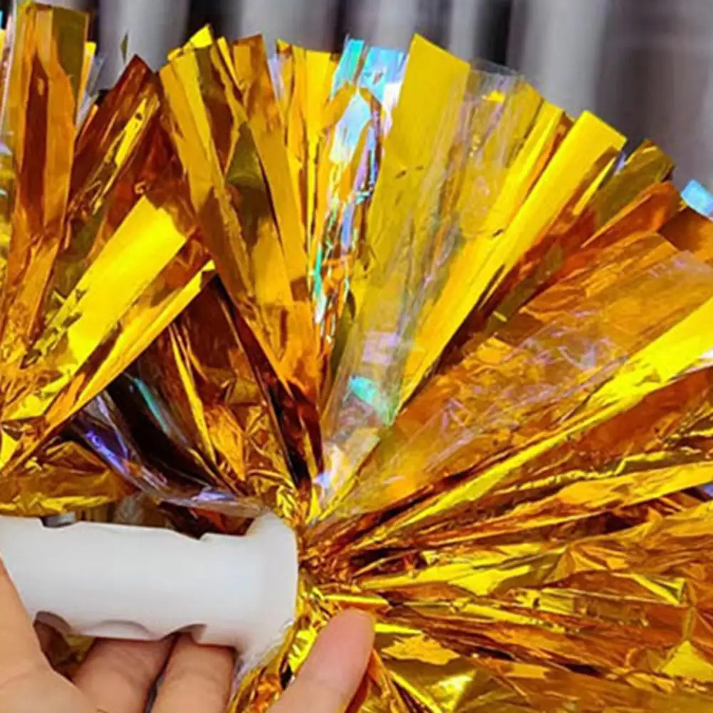 Double-headed Metallic Pom Poms Cheerleading Flower Ball With Handle Team Sports Spirit Party Kids Adults Cheer Pompoms