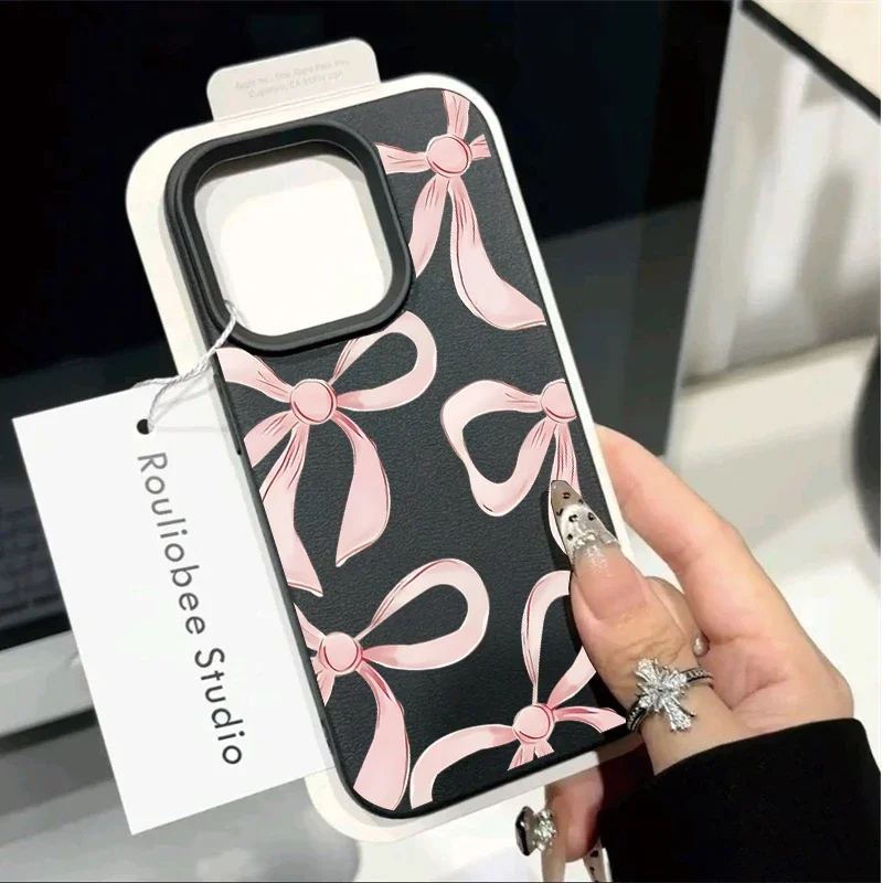 Elegant Ribbon Bow Love Heart Leather Phone Case