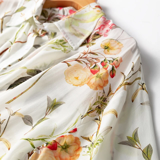 Ivory Flower Silk Shirt - Vintage Flower