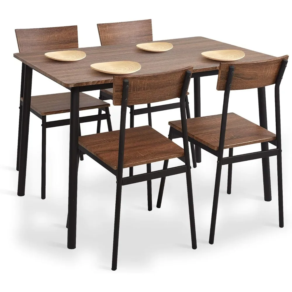 

Kitchen & Dining Room Sets Rustic Industrial Style Wooden Kitchen Table and Chairs with Metal Frame