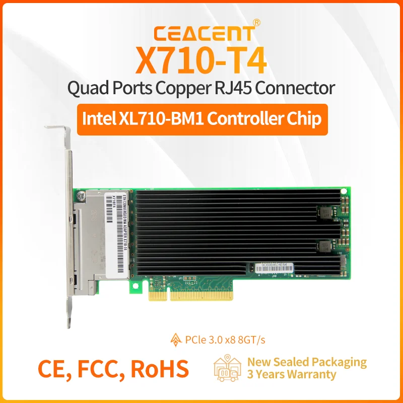 X710-T4 10Gb/s Network Card 4-Port RJ45 10/1GbE PCIe 3.0 x8 NIC