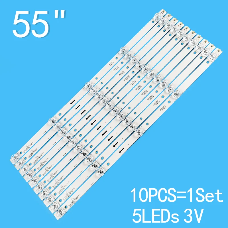 

10pcs=1set 3v 490mm for Leroy 55-inch LCD TV JS-D-JP55EU-01EC JS-D-JP55EU-051EC (70317) E55EU/EP1000 MCPCB AKTV5534 MBI 55QHQJP