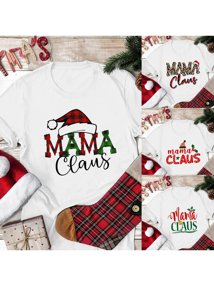 

Mama Claus Print 2020 Christmas Women Graphic Tee Harajuku T-shirt Xmas Vintage Short Sleeve T Shirts Casual Festival Clothes