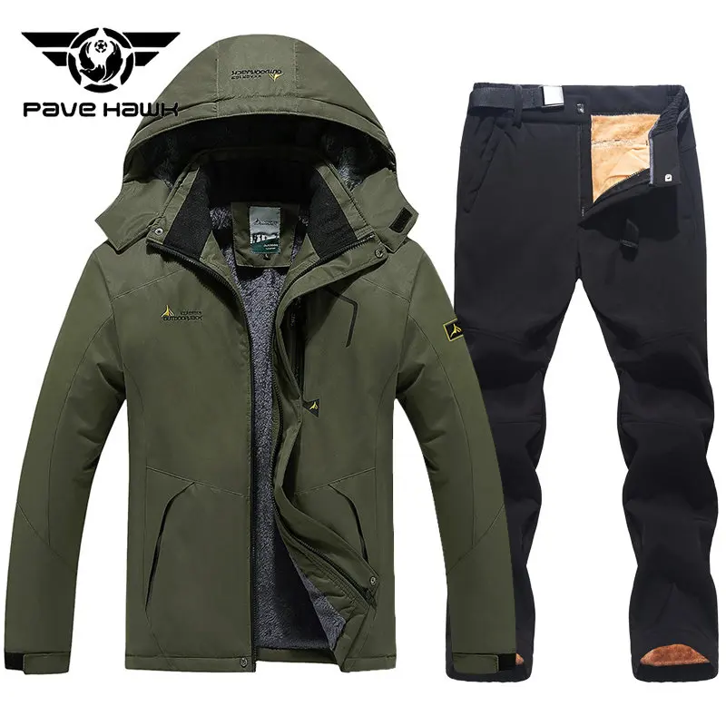 Men Winter Ski Jacket Pants Suit Thickening Warm Waterproof Windproof Hooded Fleece Outdoor Mountain Snowboard Skiwear Set winter jacket,ski jacket,men snow jumpsuit