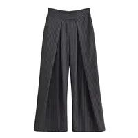 Women Fashion Stripe Pleated Wide Leg Pants Female Elegant Pockets High Waist Long Trousers Spring Autumn High Street Chic Pants - Image 2
