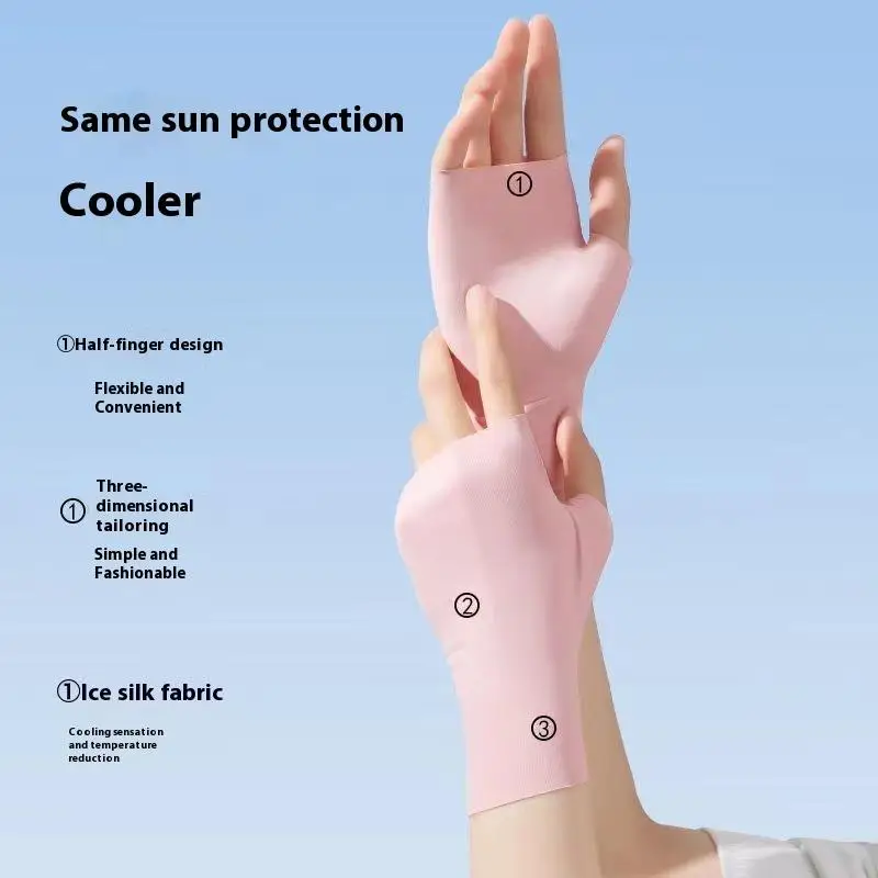 Pro Uv Protection Gloves For Nail Art Gel Nail Lamp Sunscreen Gloves Fingerless Hand Sun Care Thin Cool Ice Silk Silky Sun Glove