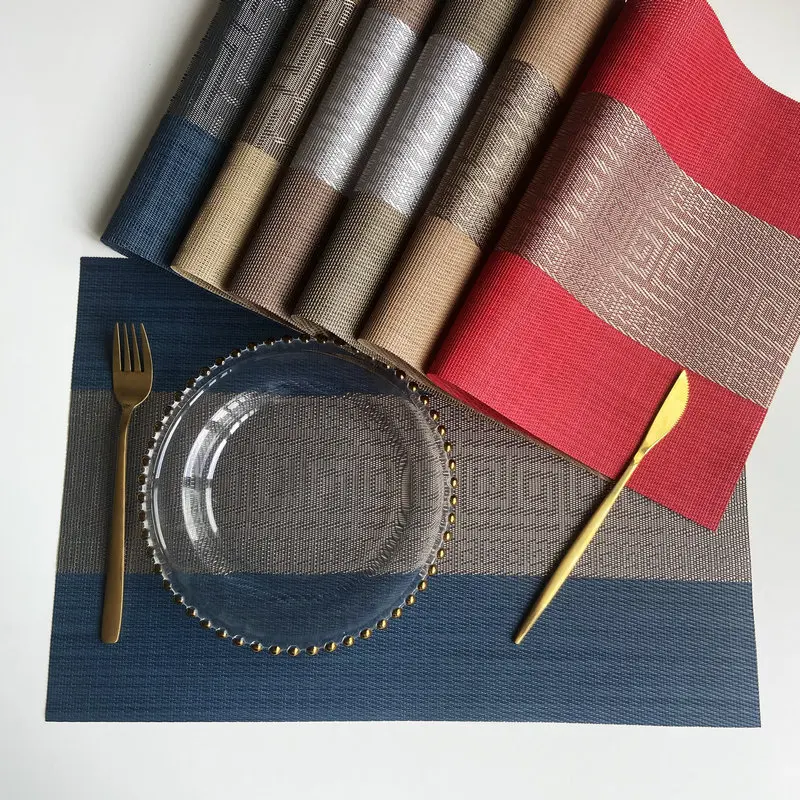 

Chinese style Table Mats Washable Easy to Clean Placemats for dining Table Heat-resistand Woven Vinyl PVC Placemat 13x15 inches