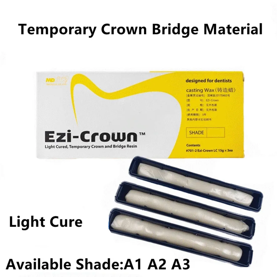 

2Box Dental Temporary Crown Bridge Material Ezi-Crown Light-Cure Composite Resin Shade A1 A2 A3 Impression Casting Modelling Wax