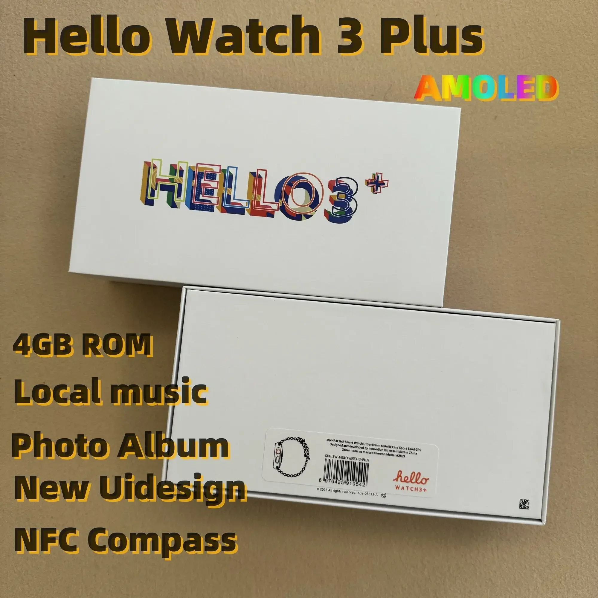 

2024 NEW Hello 3 Plus Smart Watch Ultra AMOLED Men Always On Display NFC Compass Smartwatch 4GB ROM Local Music For Android IOS