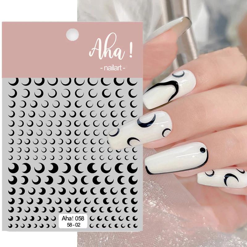 

1 Sheet Crescent Moon Nail Art Stickers Ultra-Thin Adhesive Black White 3D Moon Nail Decals Slider DIY Manicure Nail Decorations