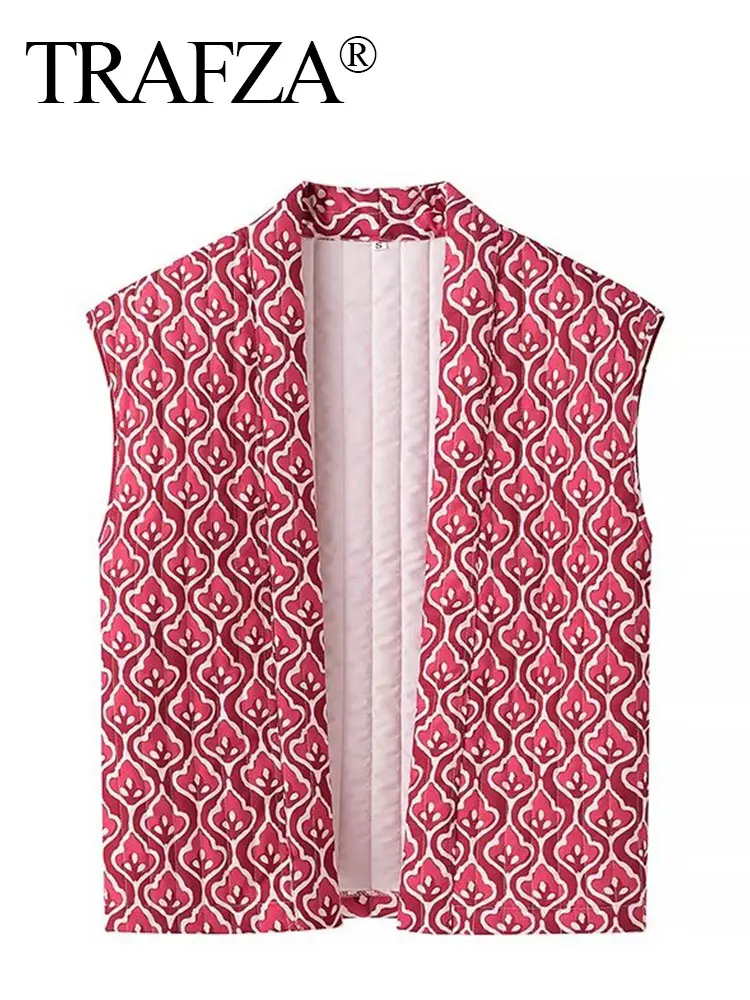 HH Autumn Winter Women Print Waistcoat Loose Casual  V Neck Sleeveless Open Front Vest 2024 Female Fashion Streetwear Top