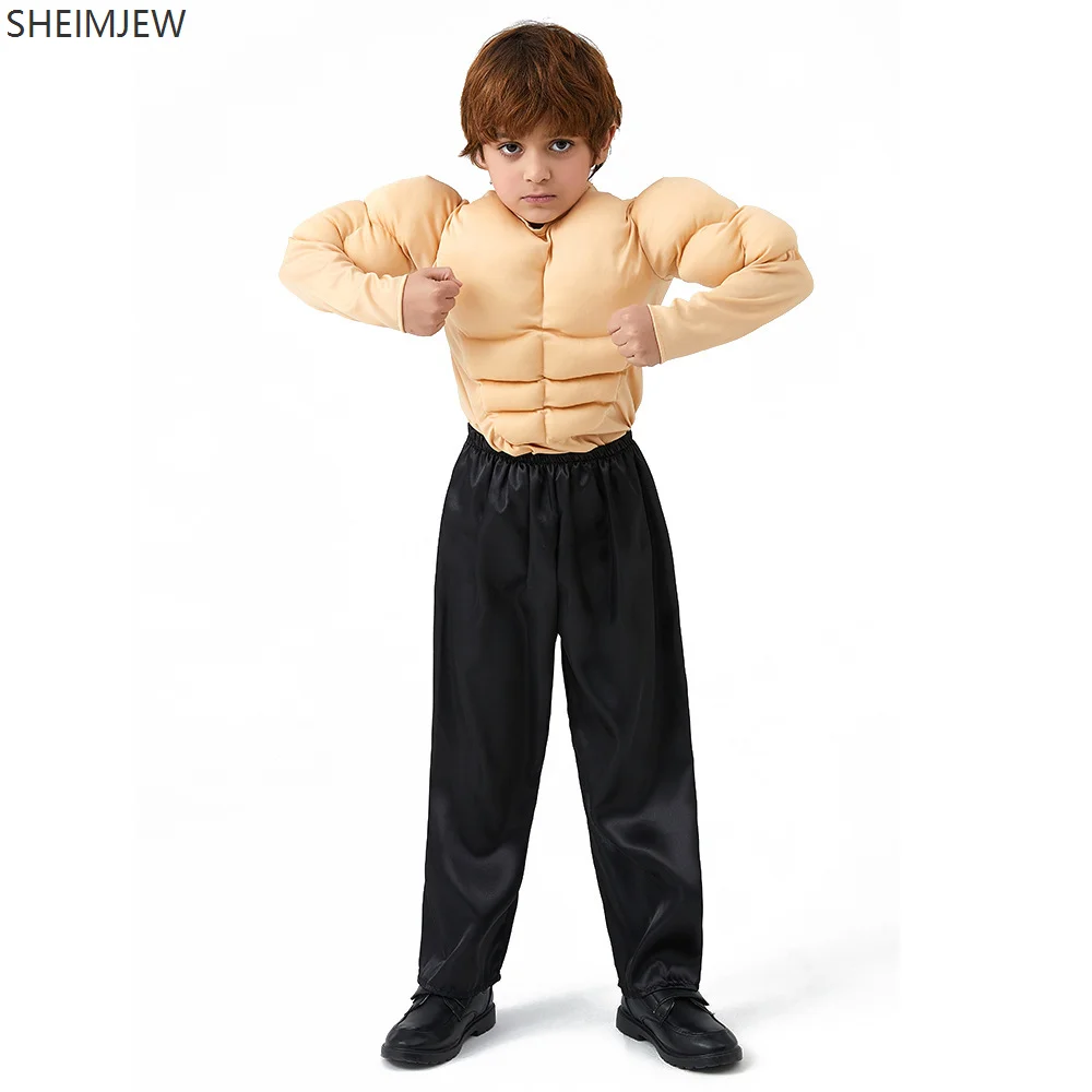 Fun Muscle Men's T-shirt Cosplay Fake Chest Muscles And Abdominal Muscles Funny Handsome Little Boy Children's Muscle Top kids cosplay costume