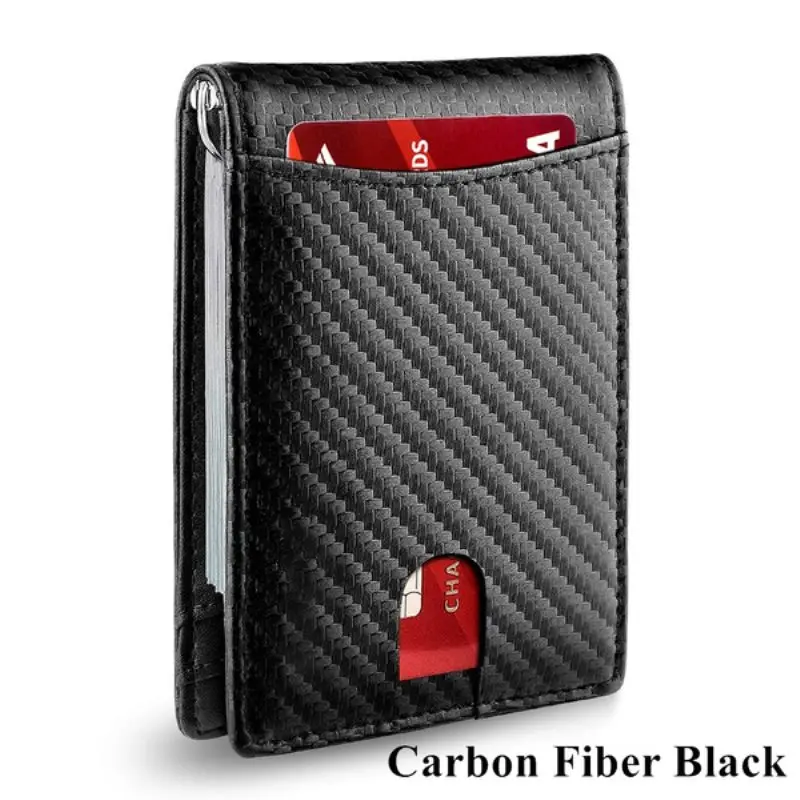 Men's Simple Slim Wallet With Money Clip RFID Blocking Front Pocket Leather Anti-theft Brush Dollar Clip Card Sleeve Plus Hole