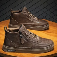 New Style Winter Vulcanized Ankle Boots for Men,high-top Casual Shoes for Spring,trendy Men's Shoes with Zippers and Flat Soles.
