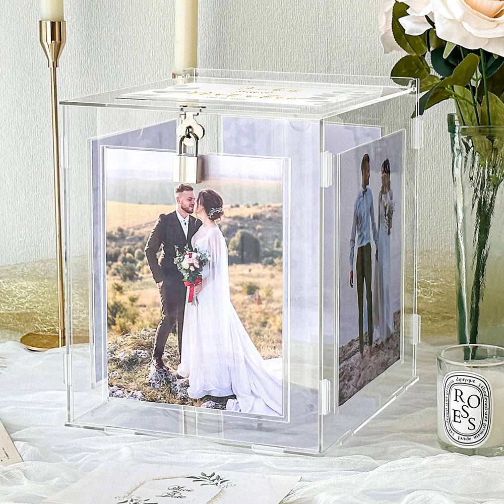 

Акриловая Поворотная коробка для свадебных карт Ourwarm, рамка для картин, держатель для денег, для приема, фотоаксессуары для декора