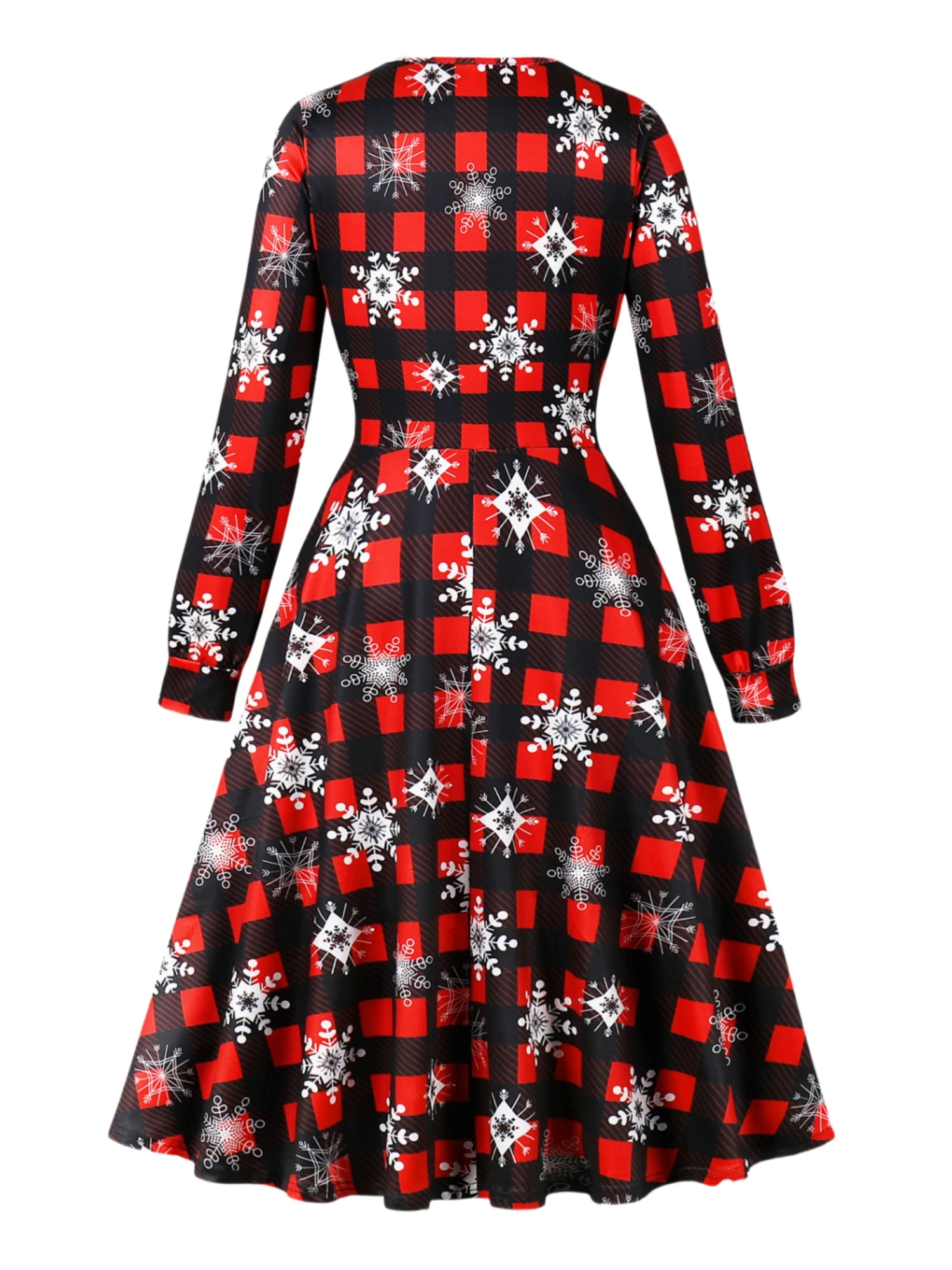 Spring and Autumn Christmas Party Square Neck Waist Long Sleeve Christmas Print Dress