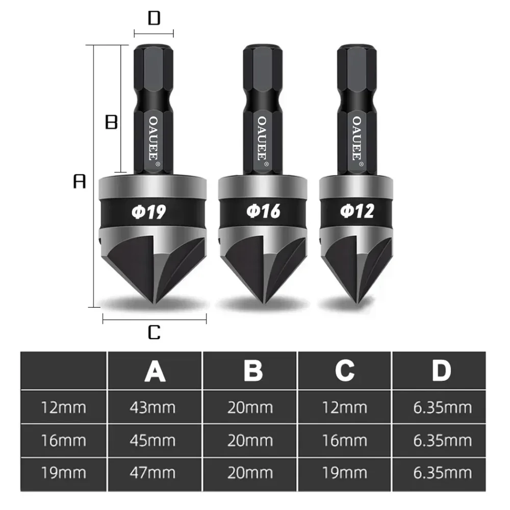 Drill Bit Set 3PCS Hex Countersink Boring 90 Degrees Countersink Drill Bit For Woodr Metal Chamfer Cutter