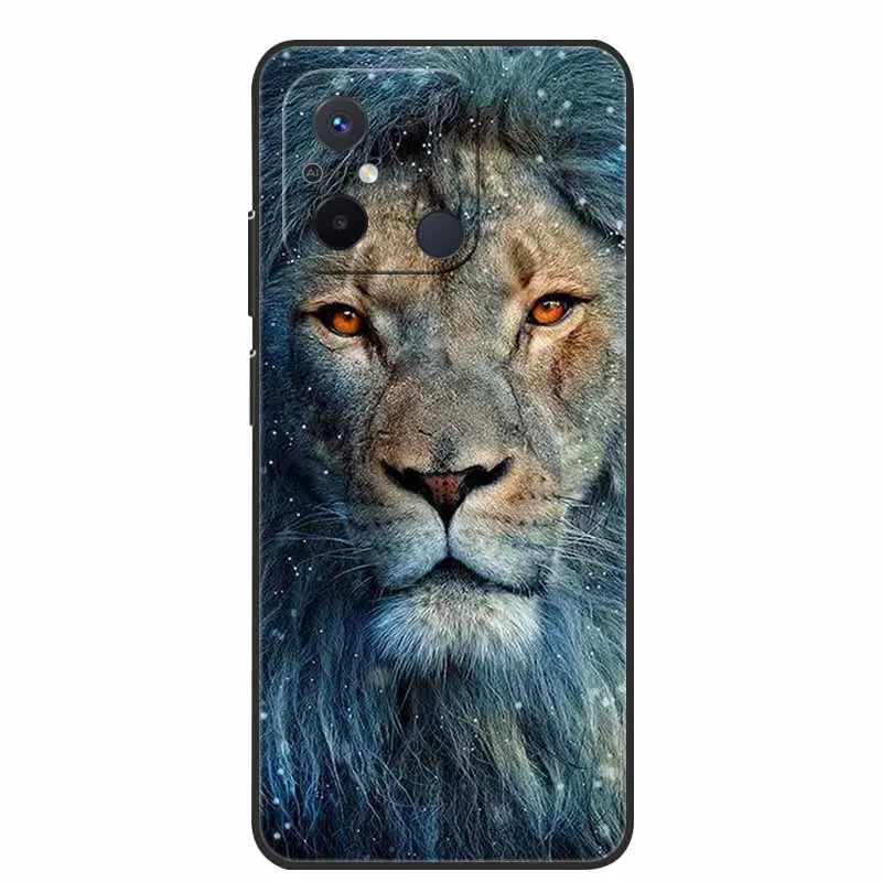 Black TPU Soft Cover with Wolf and Lion Design - Premium Silicon Bumper Case