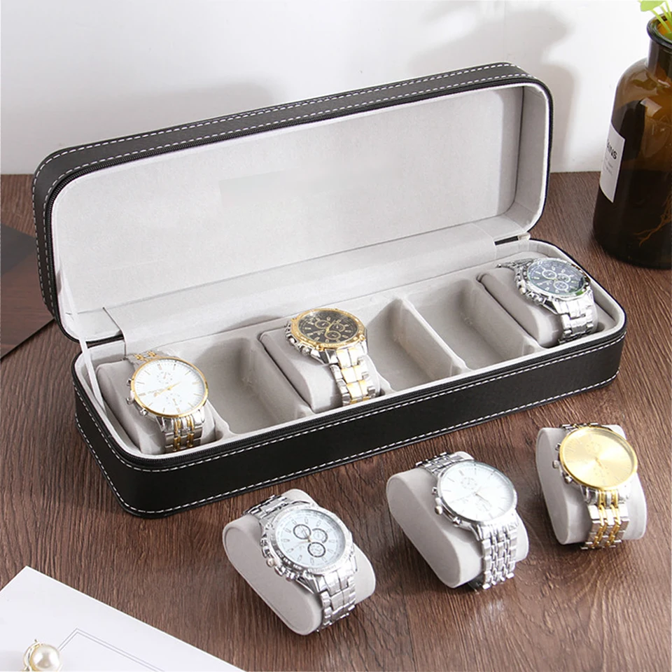 Travel Watch Organizer | 6-Slot PU Leather Travel Watch and Jewelry Box with Zipper Clo... - SKU WOC01618 - UGI Packaging