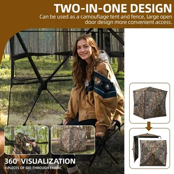 360 Degree See Hunting Blind Upwards Fully Open Door for 2-3 Person with Stool 3