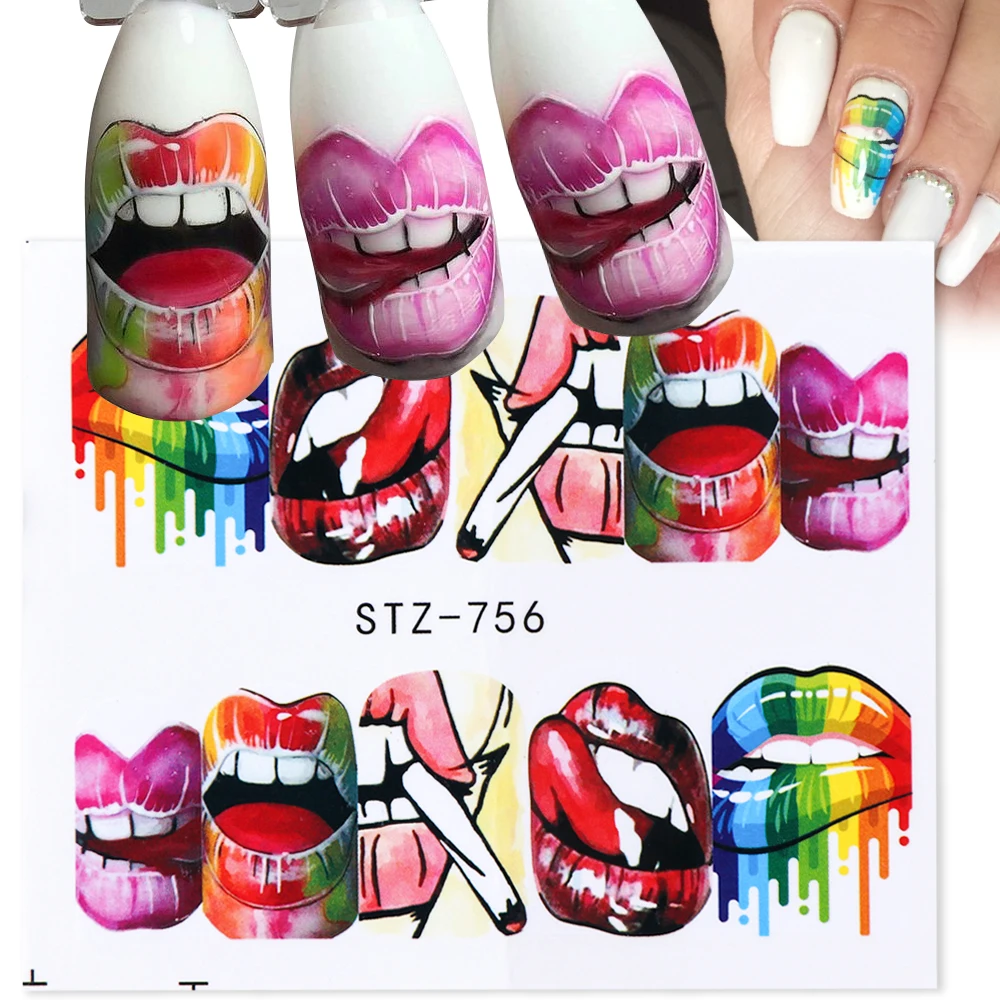 1pcs Pop Style Water Nail Art Slider Sticker Transfer Tip Cool Girl Lips Rose DIY Nail Decal Decor Tool CHSTZ756-763